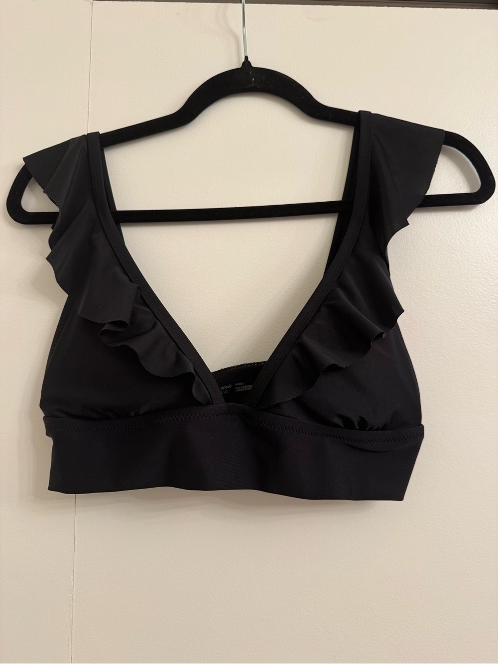 aerie Black Ruffle V-Neck Bikini Top
